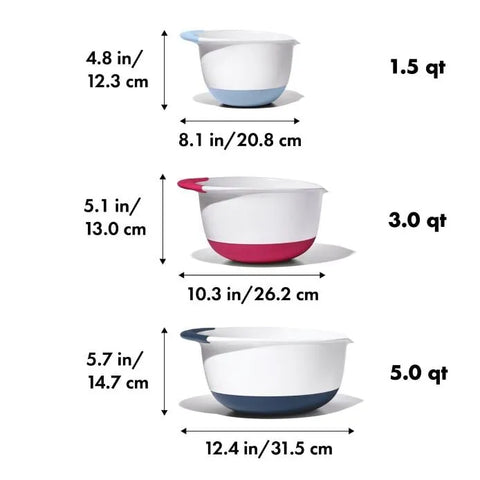 3 Piece Mixing Bowl Set New Colored Handles