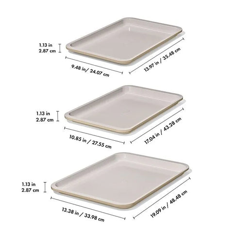 Non-Stick Pro Ceramic Coated Metal Bakeware 3Pc Set - Biscuit