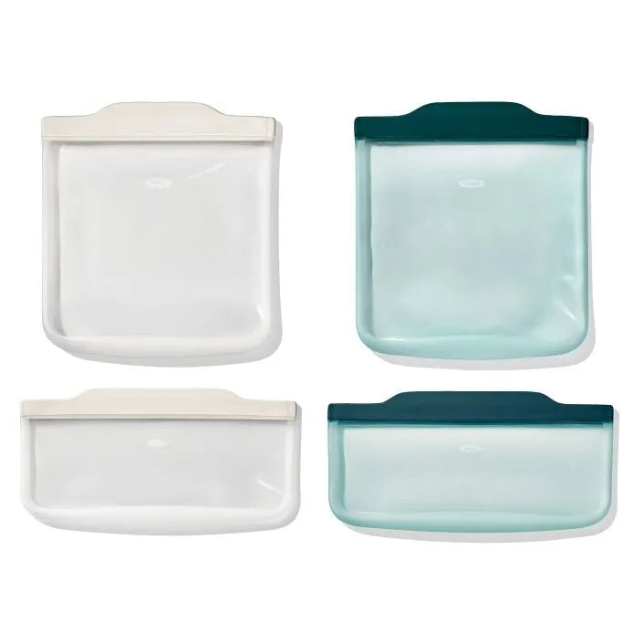 Silicone Reusable Bag -  4 Piece Lunch Set - Oat/Lagoon